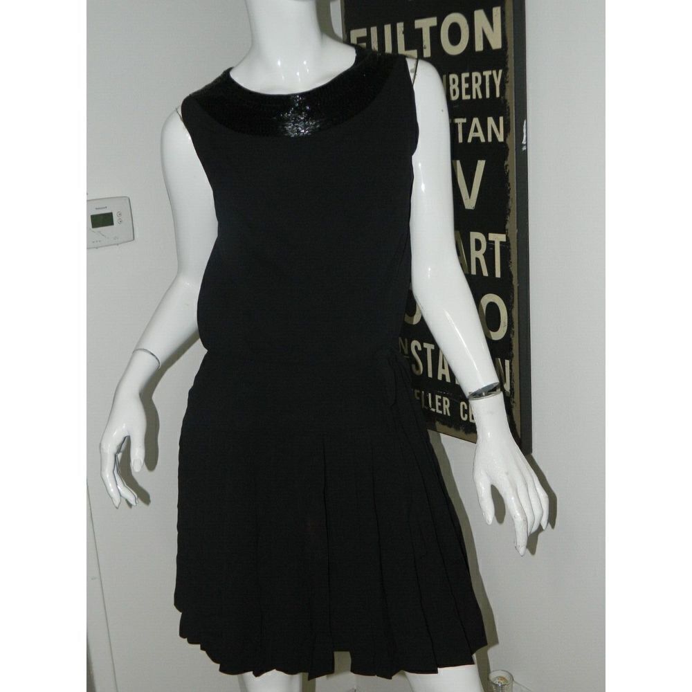 Pat Sandler For‎ Highlight Dress Size 6 Black Beaded Collar 60s Couture LBD